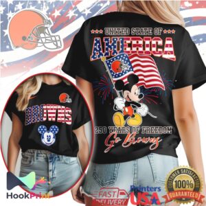 Mickey Mouse Cleveland Browns USA Flag 250 Years of Freedom NFL Shirt
