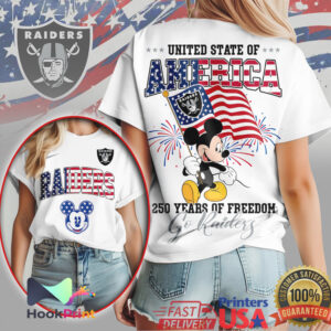 Mickey Mouse Las Vegas Raiders Patriotic USA Flag 250 Years T Shirt