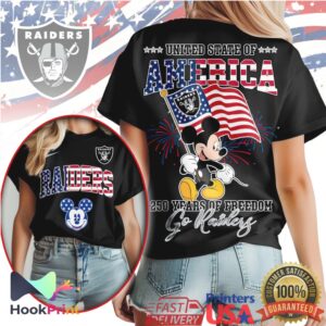 Mickey Mouse Las Vegas Raiders Patriotic USA Flag 250 Years T Shirt