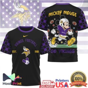Mickey Mouse Minnesota Vikings NFL All Over Print Football T Shirt