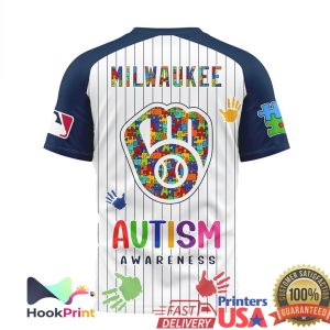 Milwaukee Brewers Autism Awareness Glove Logo Baseball T Shirt