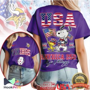 Minnesota Vikings America 250 Snoopy Woodstock Patriotic NFL T Shirt Minnesota Vikings America 250 Snoopy Woodstock Patriotic NFL T Shirt