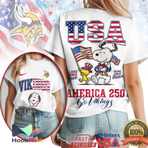 Minnesota Vikings America 250 Snoopy Woodstock Patriotic NFL T Shirt