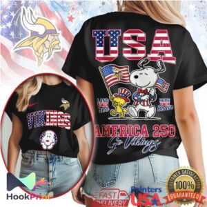 Minnesota Vikings America 250 Snoopy Woodstock Patriotic NFL T Shirt