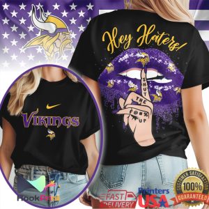 Minnesota Vikings Hey Haters Shut Up Glitter Lips Nike Logo T Shirt