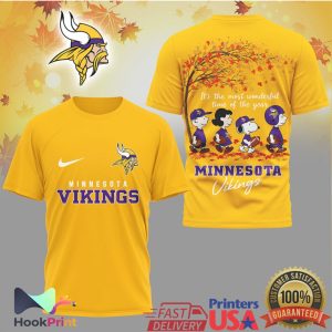 Minnesota Vikings Peanuts Gang Fall Seasonal Most Wonderful Time Of The Year Shirt