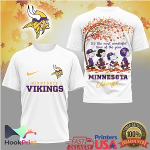 Minnesota Vikings Peanuts Gang Fall Seasonal Most Wonderful Time Of The Year Shirt
