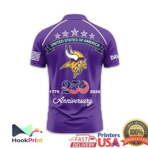 Minnesota Vikings USA 250th Anniversary 1776 2026 Custom Name Polo Shirt