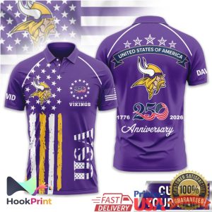 Minnesota Vikings USA 250th Anniversary 1776 2026 Custom Name Polo Shirt