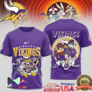 Minnesota Vikings x Looney Tunes Mashup Retro Cartoon Football T Shirt