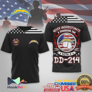 Never Underestimate A Chargers Fan With A DD 214 Veteran T Shirt