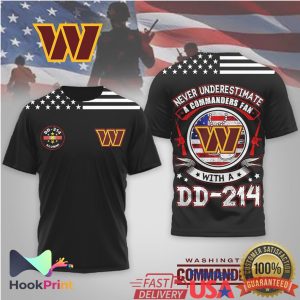 Never Underestimate A Commanders Fan With A DD 214 Veteran T Shirt