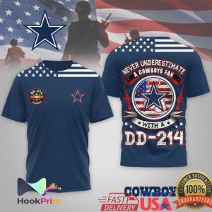 Never Underestimate A Cowboys Fan With A DD 214 Veteran T Shirt