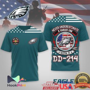 Never Underestimate A Eagles Fan With A DD 214 Veteran T Shirt