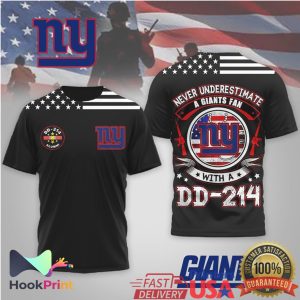 Never Underestimate A Giants Fan With A DD 214 Veteran T Shirt