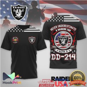 Never Underestimate A Raiders Fan With A DD 214 Veteran T Shirt