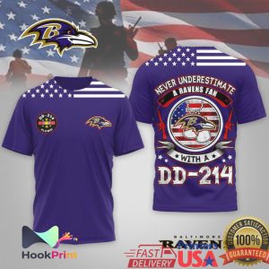 Never Underestimate A Ravens Fan With A DD 214 Veteran T Shirt