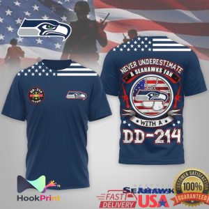 Never Underestimate A Seahawks Fan With A DD 214 Veteran T Shirt