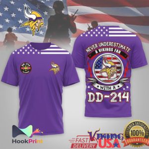 Never Underestimate A Vikings Fan With A DD 214 Veteran T Shirt