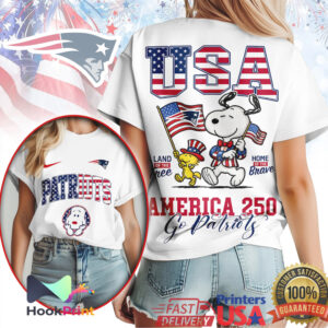New England Patriots America 250 Snoopy USA Flag Patriotic T Shirt