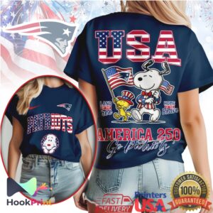 New England Patriots America 250 Snoopy USA Flag Patriotic T Shirt
