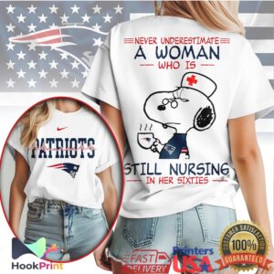 New England Patriots NFL Never Underestimate A Woman Still Nursing In Her Sixties Snoopy Women T Shirt