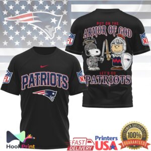 New England Patriots Put On The Armor Of God Snoopy Charlie Brown 2026 T Shirt