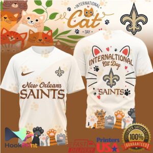 New Orleans Saints International Cat Day Paw Prints 2026 Retro Style Men Women Fans T Shirt New Orleans Saints International Cat Day Paw Prints 2026 Retro Style Men Women Fans T Shirt
