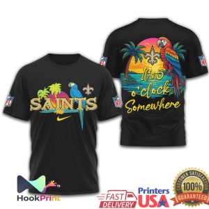 New Orleans Saints It's 5 O'Clock Somewhere Tropical Parrot NFL T Shirt