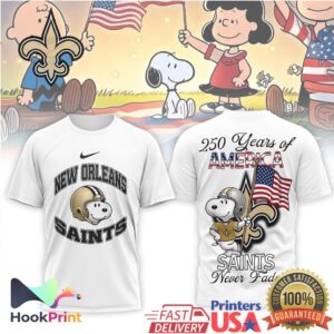 New Orleans Saints Peanuts Snoopy 250 Years of America Never Fade Vintage Fans T Shirt