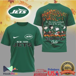 New York Jets Peanuts Snoopy Fall Season Most Wonderful Time Of The Year T Shirt