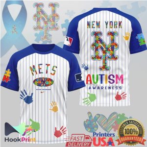 New York Mets Autism Awareness Pinstripe Baseball T Shirt
