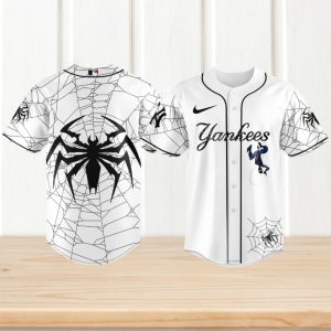 New York Yankees Spider Man White Web Baseball Jersey