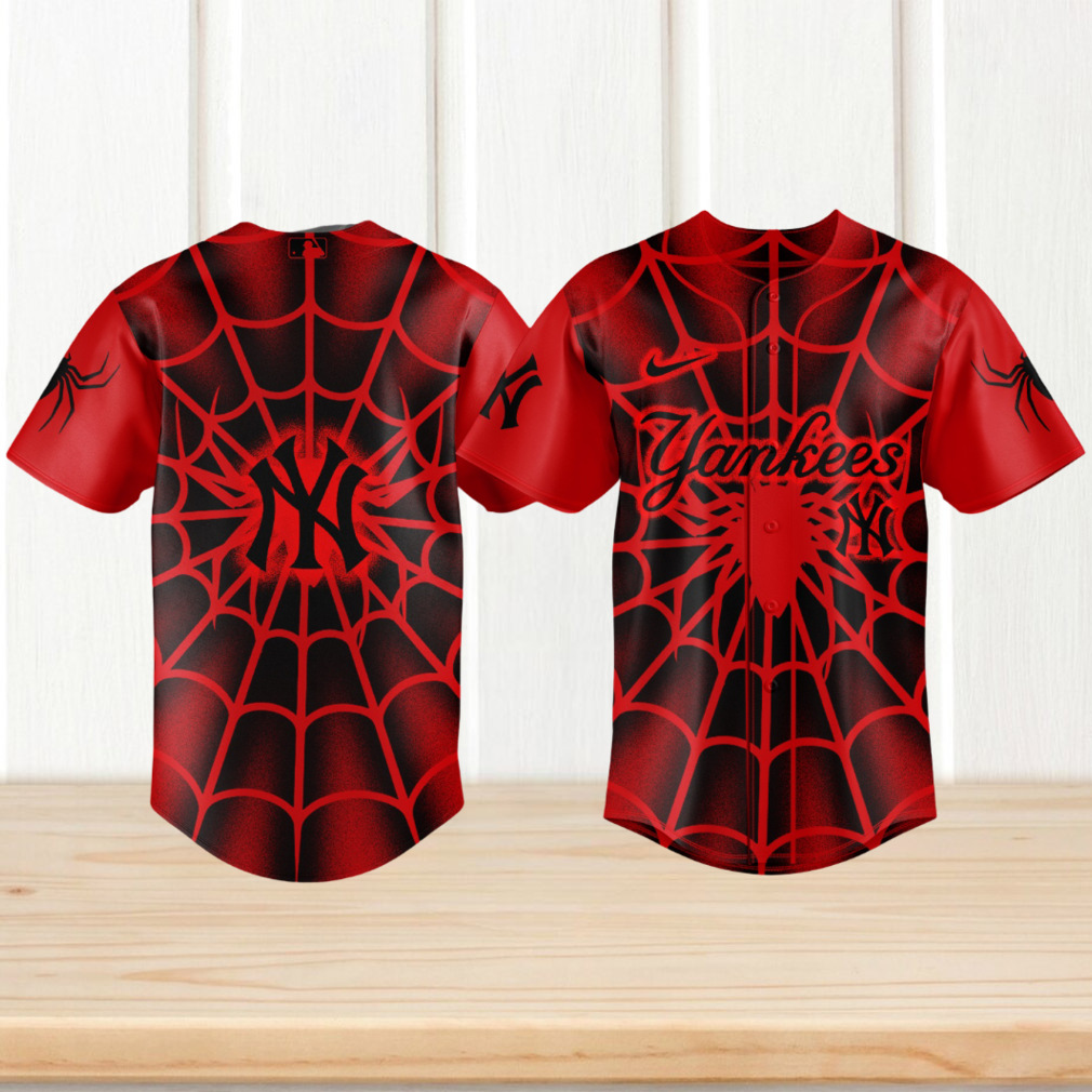 New York Yankees Spider Web Red & Black Graphic Baseball Jersey New York Yankees Spider Web Red & Black Graphic Baseball Jersey