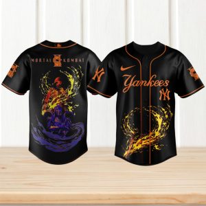 New York Yankees x Mortal Kombat Scorpion & Sub Zero Black & Orange Baseball Jersey