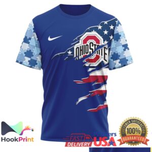 Ohio State Buckeyes Autism Awareness Support 2026 Blue Ribbon Puzzle Fans T Shirt