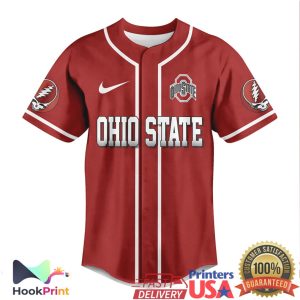 Ohio State Buckeyes Grateful Dead Dancing Bears Scarlet Baseball Jersey Ohio State Buckeyes Grateful Dead Dancing Bears Scarlet Baseball Jersey