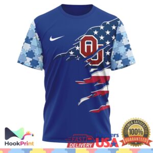 Oklahoma Sooners Autism Awareness Support 2026 Blue Ribbon Puzzle Fans T Shirt