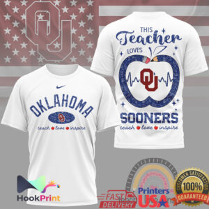 Oklahoma Sooners This Teacher Loves Sooners Apple Teach Love Inspire Vintage University Fans T Shirt