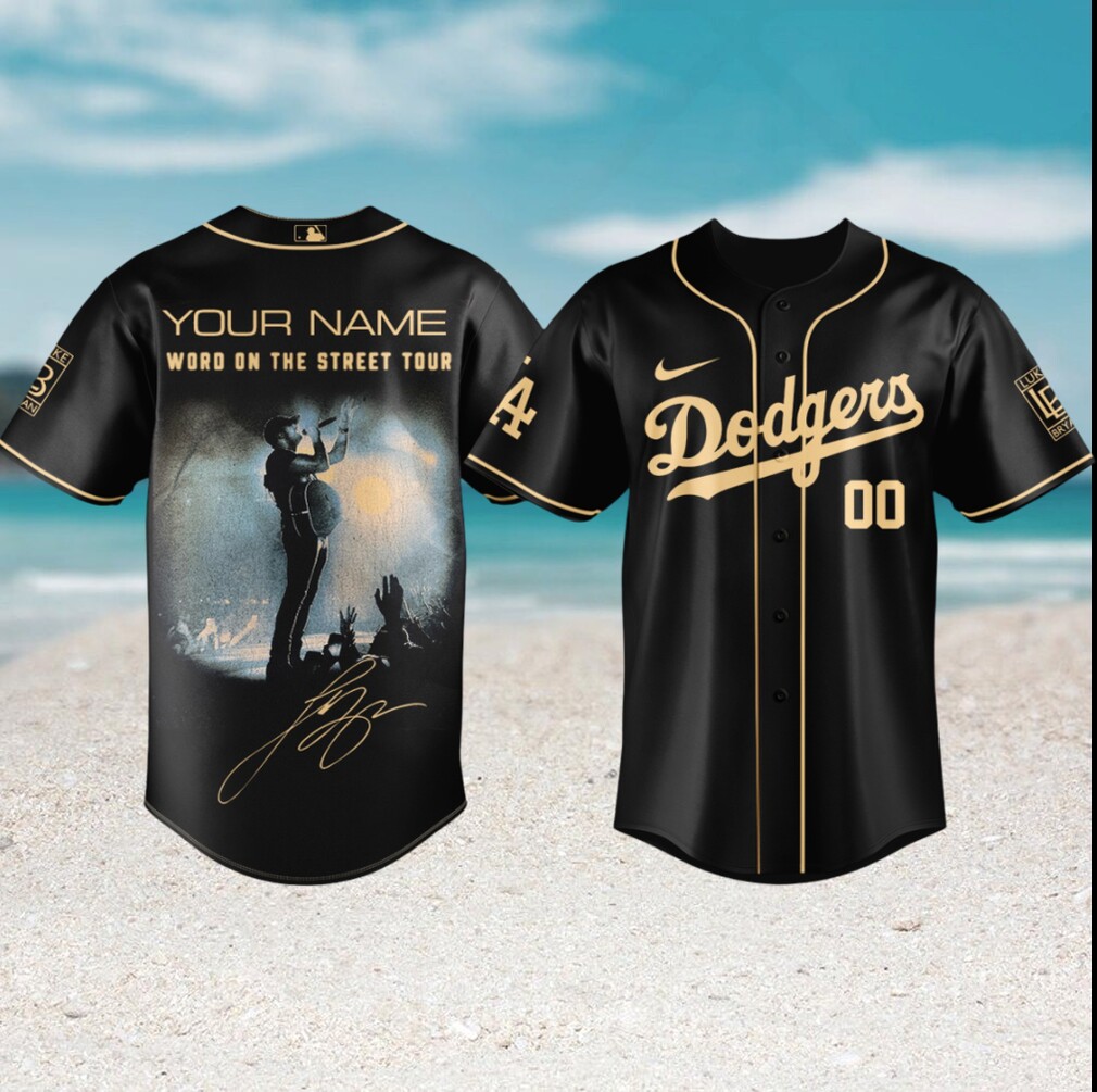 Personalized Luke Bryan Word On The Street Tour LA Dodgers Gold Edition Jersey Personalized Luke Bryan Word On The Street Tour LA Dodgers Gold Edition Jersey