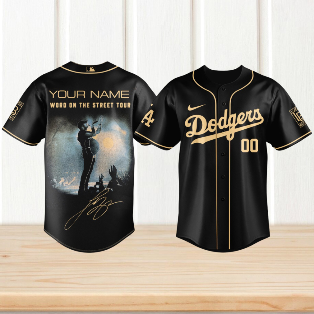 Personalized Luke Bryan Word On The Street Tour LA Dodgers Gold Edition Jersey Personalized Luke Bryan Word On The Street Tour LA Dodgers Gold Edition Jersey