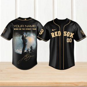 Personalized Luke Bryan Word On The Street Tour Red Sox Black & Gold Jersey