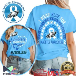Philadelphia Eagles Diabetes Awareness I Wear Blue For Rainbow Heart T Shirt