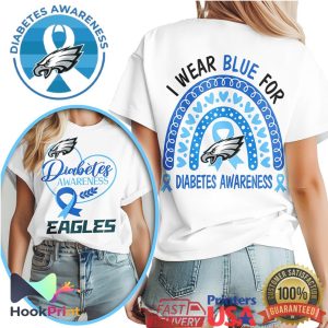 Philadelphia Eagles Diabetes Awareness I Wear Blue For Rainbow Heart T Shirt