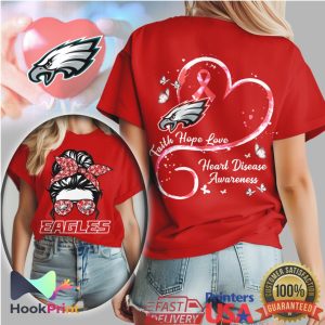 Philadelphia Eagles Messy Bun Heart Disease Awareness Faith Hope Love Red T Shirt