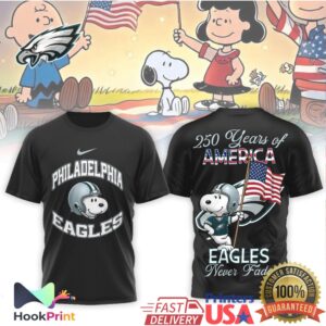 Philadelphia Eagles Snoopy 250 Years of America Never Fade NFL T Shirt Philadelphia Eagles Snoopy 250 Years of America Never Fade NFL T Shirt