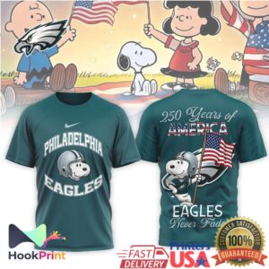 Philadelphia Eagles Snoopy 250 Years of America Never Fade NFL T Shirt