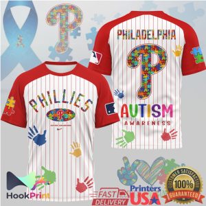 Philadelphia Phillies Autism Awareness Pinstripe Baseball T Shirt