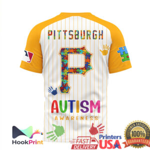 Pittsburgh Pirates Autism Awareness Puzzle Pattern Colorful Handprints Pinstripe Baseball Fans Men Women T Shirt