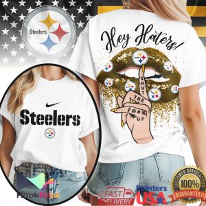 Pittsburgh Steelers Hey Haters Shut Up Glitter Lips Nike Logo T Shirt